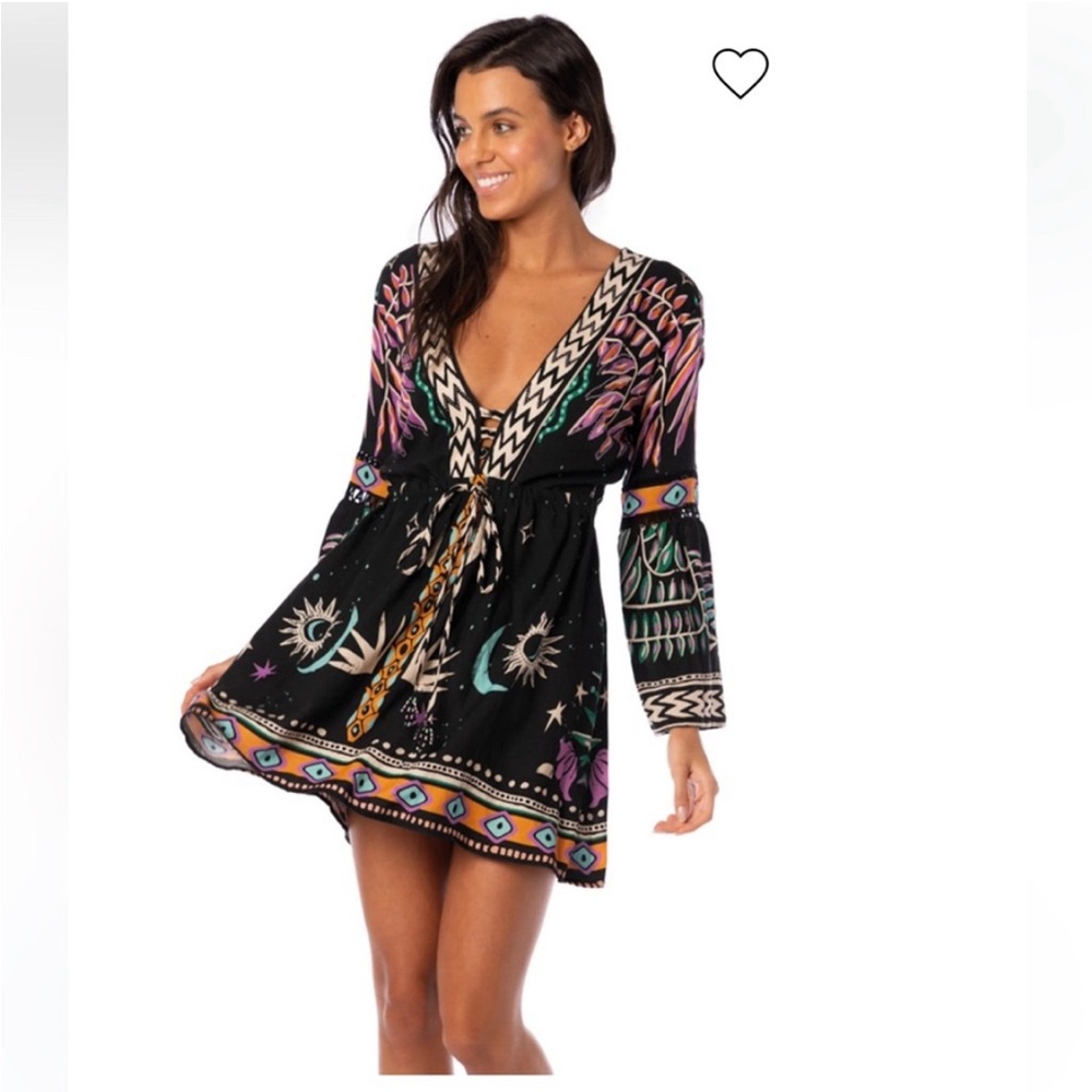 Maaji swim coverup - short open back dress, plunge v neckline swim coverup